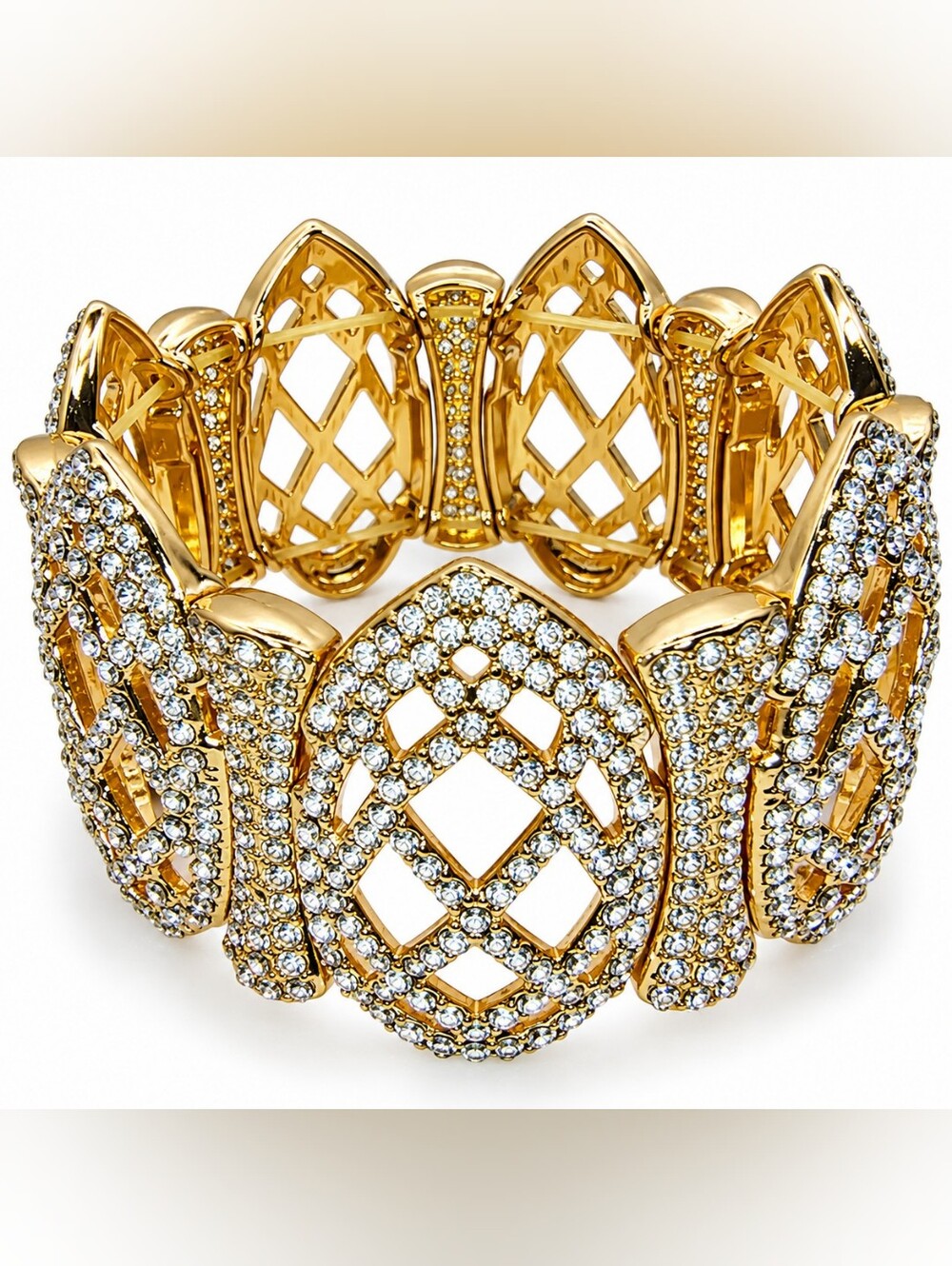Gold Tone Crystal Statement Stretch Bracelet